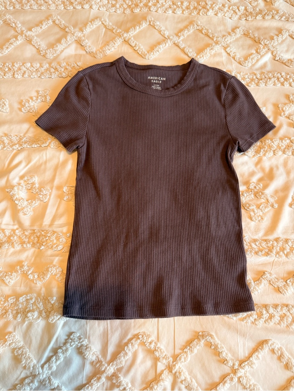 American Eagle Ribbed Crew Neck Tee Brown Small - Picture 1 of 5